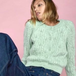 ZARA Cable Knit Wool Blend Cardigan Sweater